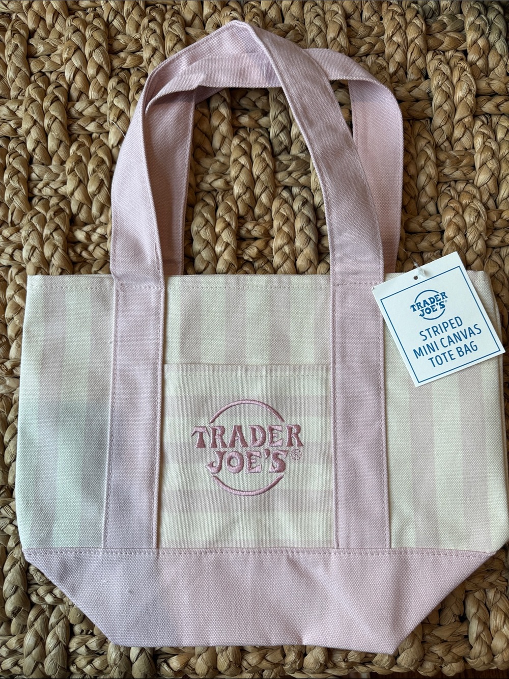 Trader Joe's Pink Striped Mini Canvas Tote Bag NWT